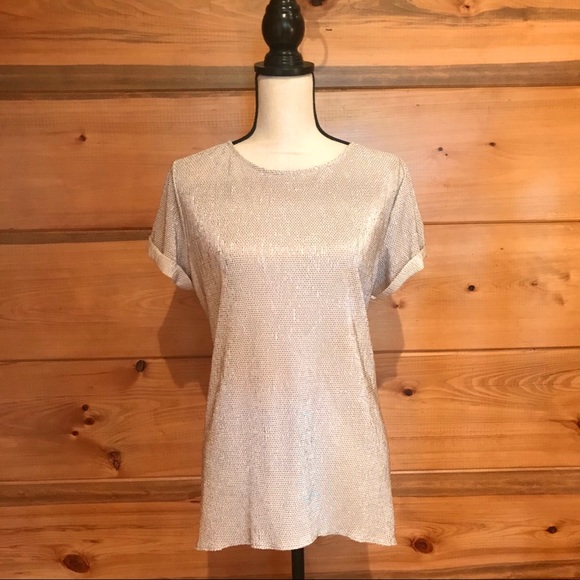 Simply Vera Vera Wang Gold & Cream Blouse - Picture 1 of 8